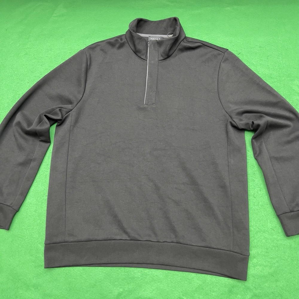 Tahari Sweatshirt Mens Large Black 1/4 Zip Mock Neck Pullover Sweater Casual Top